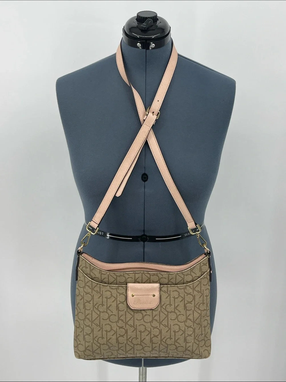 Calvin Klein Beige Monogram Crossbody with Pink Trim